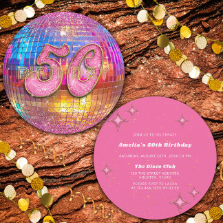 Invitation Fête d'anniversaire de 50 ans Boule disco Paillett