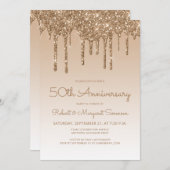 Invitation Fête d'anniversaire de 50 ans Chic Glitter Drip Or (Devant / Derrière)