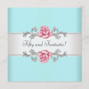 Invitation Fête d'anniversaire de 50 ans de femme aux roses r