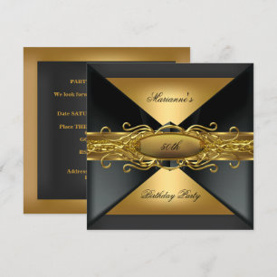 Invitation Fête d'anniversaire de 50 ans élégant or noir bijo
