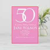 Invitation Fête d'anniversaire de 50 ans Elegant Script Rose (Debout devant)