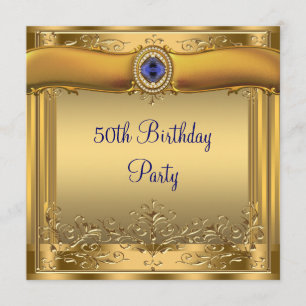 Invitation Fête d'anniversaire de 50 ans élégante bleu royal