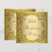 Invitation Fête d'anniversaire de 50 ans en or pour femme (Devant / Derrière)