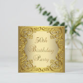 Invitation Fête d'anniversaire de 50 ans en or pour femme (Debout devant)