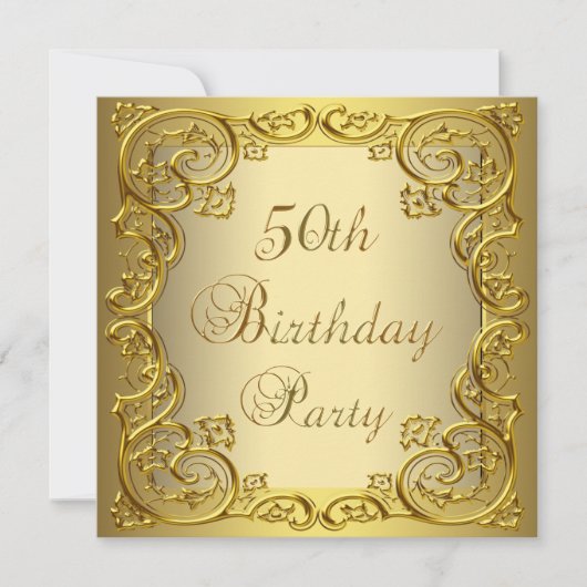 Invitation Fête d'anniversaire de 50 ans en or pour femme (Devant)