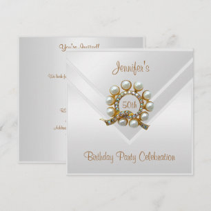 Invitation Fête d'anniversaire de 50 ans en soie blanche bijo
