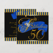 Invitation Fête d'anniversaire de 50 ans fabuleuse bleu et or (Devant / Derrière)
