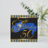 Invitation Fête d'anniversaire de 50 ans fabuleuse bleu et or (Debout devant)