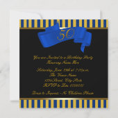 Invitation Fête d'anniversaire de 50 ans fabuleuse bleu et or (Dos)