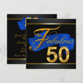 Invitation Fête d'anniversaire de 50 ans fabuleuse bleu royal (Devant / Derrière)