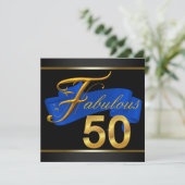 Invitation Fête d'anniversaire de 50 ans fabuleuse bleu royal (Debout devant)