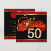 Invitation Fête d'anniversaire de 50 ans fabuleuse rouge diam (Devant / Derrière)