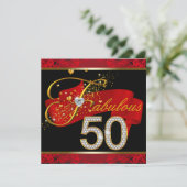 Invitation Fête d'anniversaire de 50 ans fabuleuse rouge diam (Debout devant)