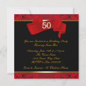 Invitation Fête d'anniversaire de 50 ans fabuleuse rouge diam (Dos)