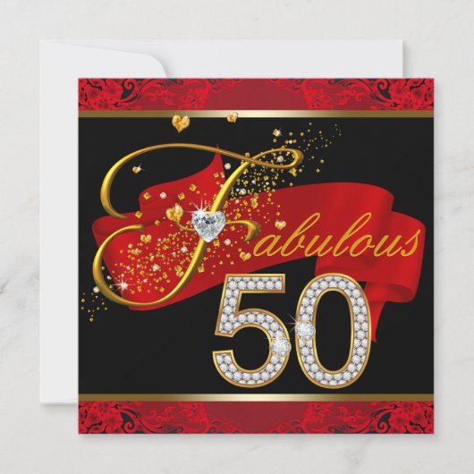 Invitation Fête d'anniversaire de 50 ans fabuleuse rouge diam (Devant)