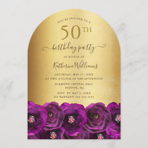 Invitation Fête d'anniversaire de 50 ans Fleur de rose rose é