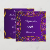 Invitation Fête d'anniversaire de 50 ans Fleur Violette (Devant / Derrière)