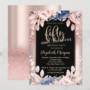 Invitation Fête d'anniversaire de 50 ans Fleurs Bleues Paille