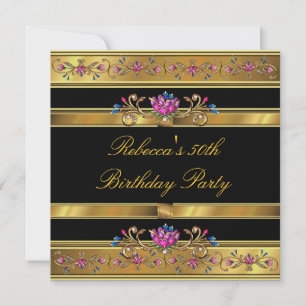 Invitation Fête d'anniversaire de 50 ans Fleurs roses or élég