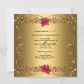Invitation Fête d'anniversaire de 50 ans Fleurs roses or noir (Dos)