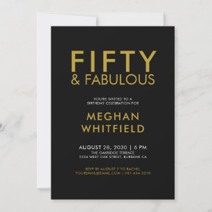 Invitation Fête d'anniversaire de 50 ans Gold Black Fifty et 