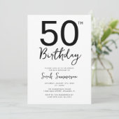 Invitation Fête d'anniversaire de 50 ans Minimal Black White (Debout devant)