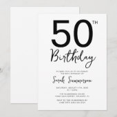 Invitation Fête d'anniversaire de 50 ans Minimal Black White (Devant / Derrière)
