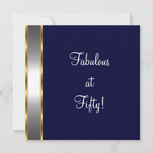 Invitation Fête d'anniversaire de 50 ans Navy White Gold Fabu