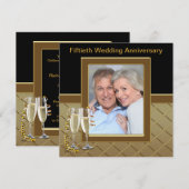 Invitation Fête d'anniversaire de 50 ans Photo Champagne Doré (Devant / Derrière)