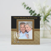 Invitation Fête d'anniversaire de 50 ans Photo Champagne Doré (Debout devant)