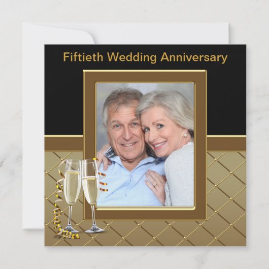 Invitation Fête d'anniversaire de 50 ans Photo Champagne Doré (Devant)