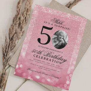Invitation Fête d'anniversaire de 50 ans Photo Glam Rose Gold