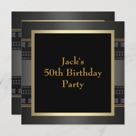 Invitation Fête d'anniversaire de 50 ans pour homme en cuir d (Devant / Derrière)