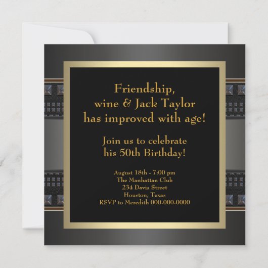 Invitation Fête d'anniversaire de 50 ans pour homme en cuir d (Dos)