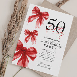 Invitation Fête d'anniversaire de 50 ans Ruban Coquette Aquar