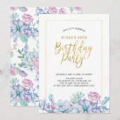 Invitation Fête d'anniversaire de 50 ans Succulentes Fleur &  (Devant / Derrière)