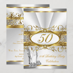 Invitation Fête d'anniversaire de 50 ans Talons blancs or arg