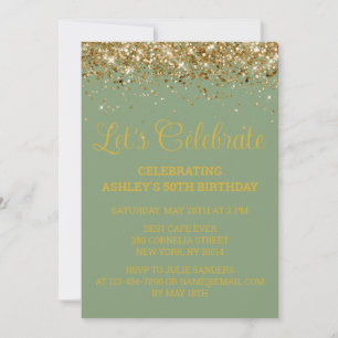 Invitation Fête d'anniversaire de 50 ans vert sauge et paille