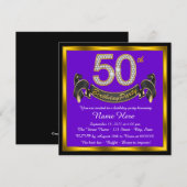 Invitation Fête d'anniversaire de 50 ans Violet et Or (Devant / Derrière)