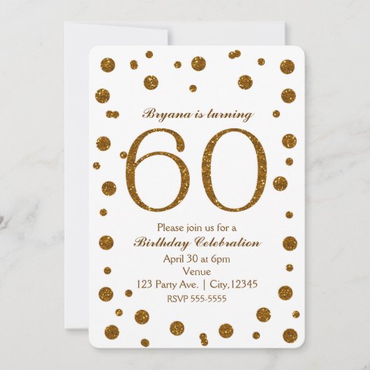 Invitation Fête d'anniversaire de 50 ans White & Gold Glitter (Devant)