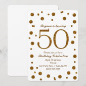 Invitation Fête d'anniversaire de 50 ans White & Gold Glitter (Devant / Derrière)