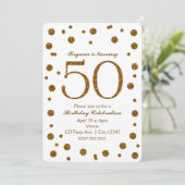 Invitation Fête d'anniversaire de 50 ans White & Gold Glitter (Debout devant)
