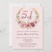 Invitation Fête d'anniversaire de 51 ans Rose espagnol Élégan (Devant)