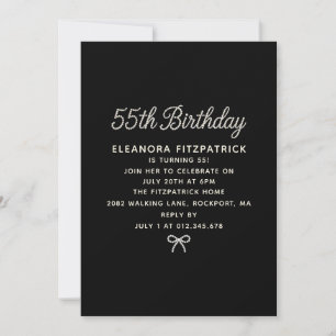 Invitation Fête d'anniversaire de 55 ans Arc noir blanc perle