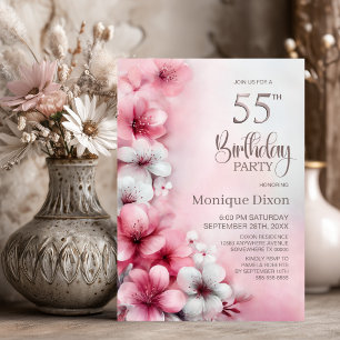 Invitation Fête d'anniversaire de 55 ans aux fleurs roses et