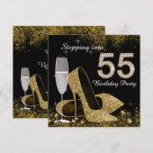 Invitation Fête d'anniversaire de 55 ans Black and Gold (Devant / Derrière)