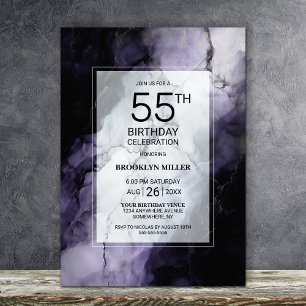 Invitation Fête d'anniversaire de 55 ans en marbre violet élé