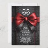 Invitation Fête d'anniversaire de 55 ans Ruban en cuir rouge (Devant)