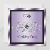 Invitation Fête d'anniversaire de 55 ans Silver Swirls & Diam (Devant)