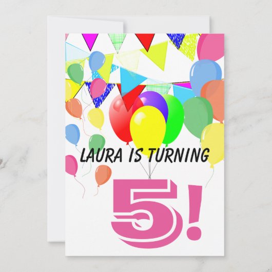 Invitation Fête d'anniversaire de 5 ans (Dos)